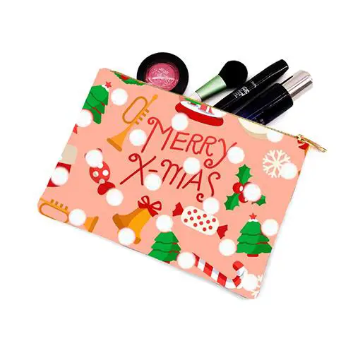 Wholesale Christmas Cosmetic Pouch | Festive Makeup Bag with Merry X-Mas Design for Holiday Gifts & Retail